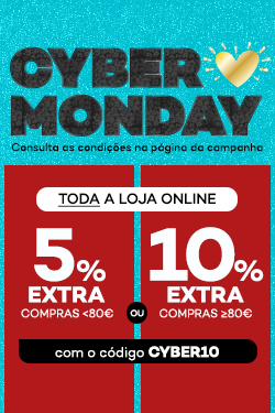 Promoção em produtos na Cyber Monday com 5% extra em tudo ou 10% extra em compras >80€ com o código CYBER10. Consulta as condições da página da campanha.